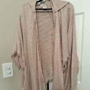 Free People Beige Hooded Open-Front Cardigan